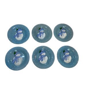 Linens N Things Set of 6 Handpainted Frosty Snowman Figurines Dessert Plates